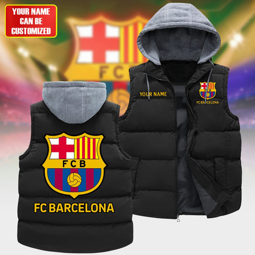 Personalized Barca Sleeveless Windproof Puffer Jacket With Hood
