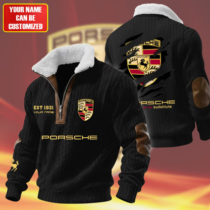 Personalized Pors Vintage Zip-Up Fur Collar Sweatshirt