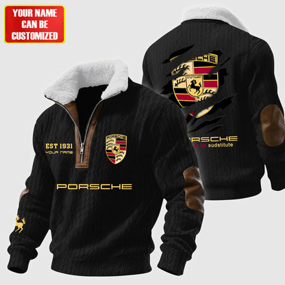 Personalized Pors Vintage Zip-Up Fur Collar Sweatshirt