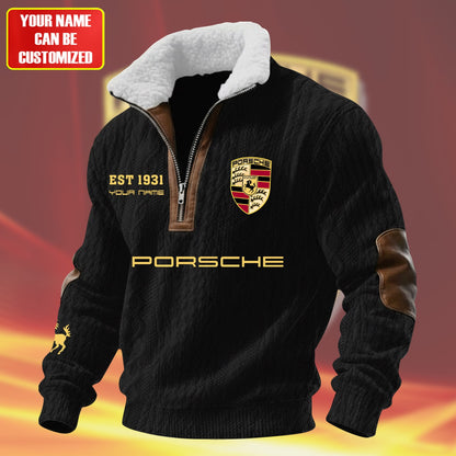Personalized Pors Vintage Zip-Up Fur Collar Sweatshirt