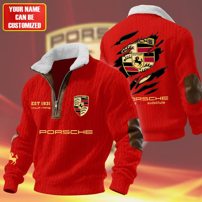 Personalized Pors Vintage Zip-Up Fur Collar Sweatshirt