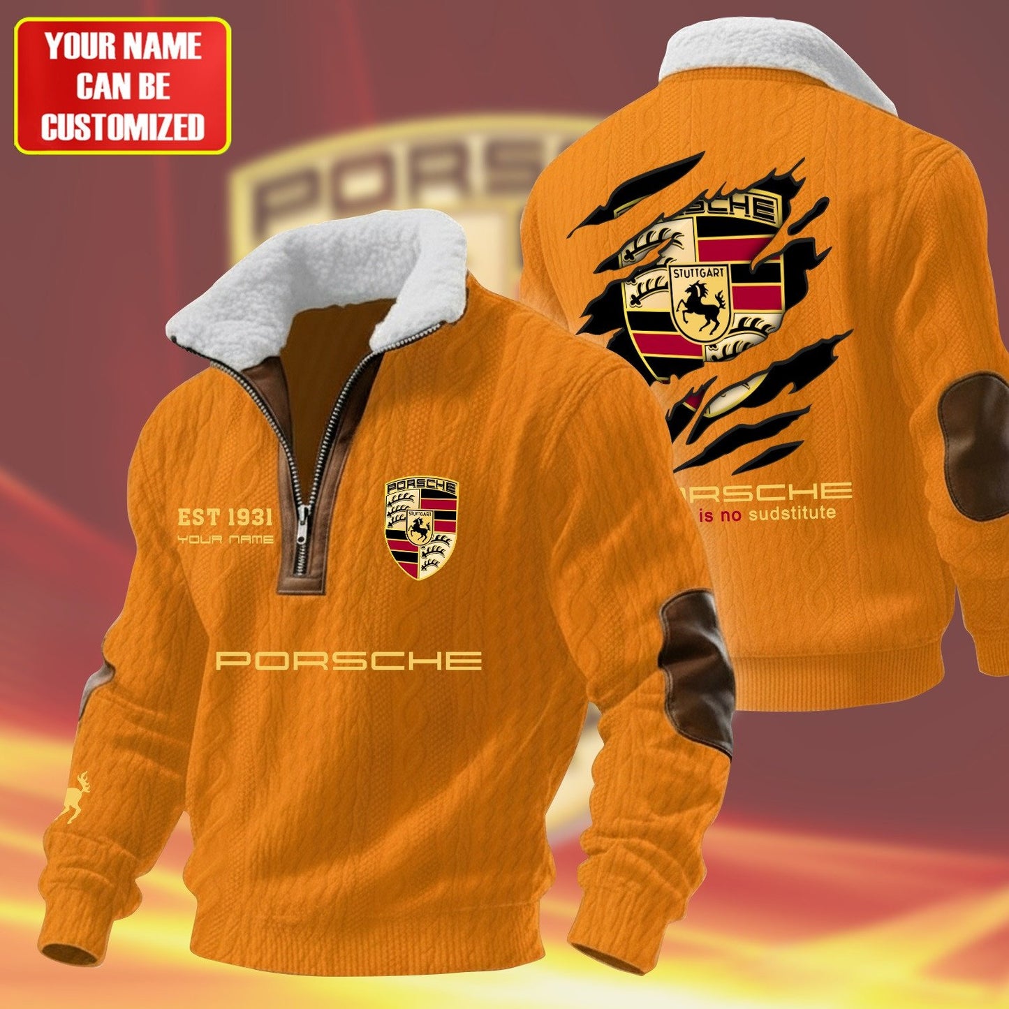 Personalized Pors Vintage Zip-Up Fur Collar Sweatshirt