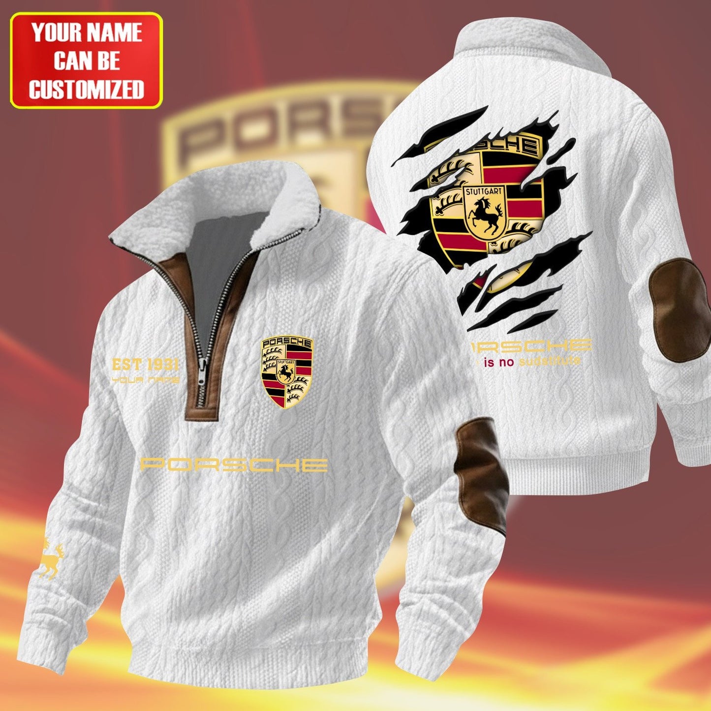 Personalized Pors Vintage Zip-Up Fur Collar Sweatshirt