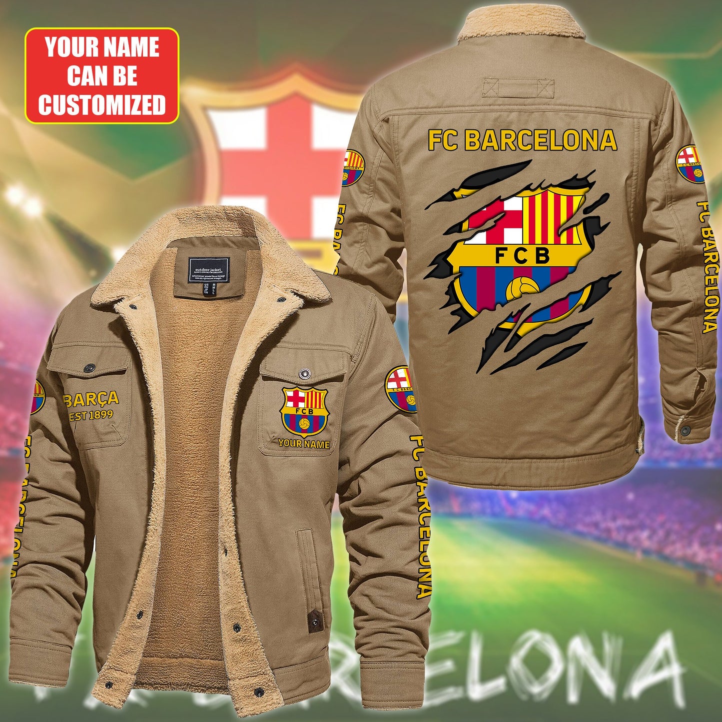 Personalized Barca Fleece Thermal Cotton Jacket