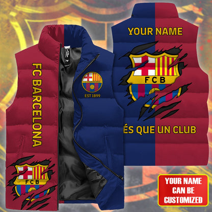 Personalized Barca FC Sport Sleeveless Windproof Puffer Jacket 3D