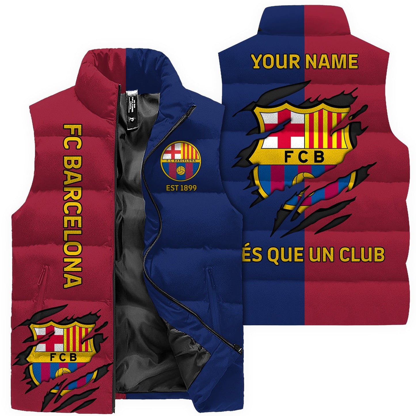 Personalized Barca FC Sport Sleeveless Windproof Puffer Jacket 3D