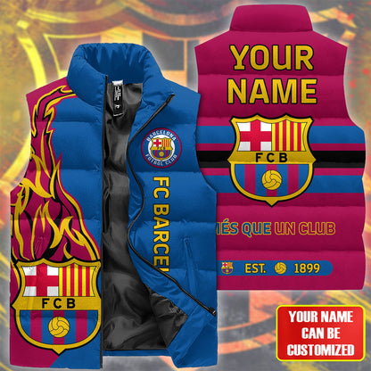 Personalized Barca FC Sport Sleeveless Windproof Puffer Jacket 3D V2