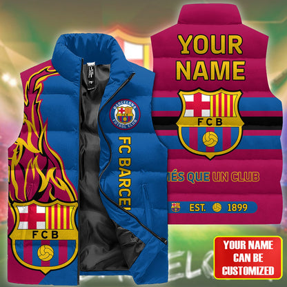 Personalized Barca FC Sport Sleeveless Windproof Puffer Jacket 3D V2