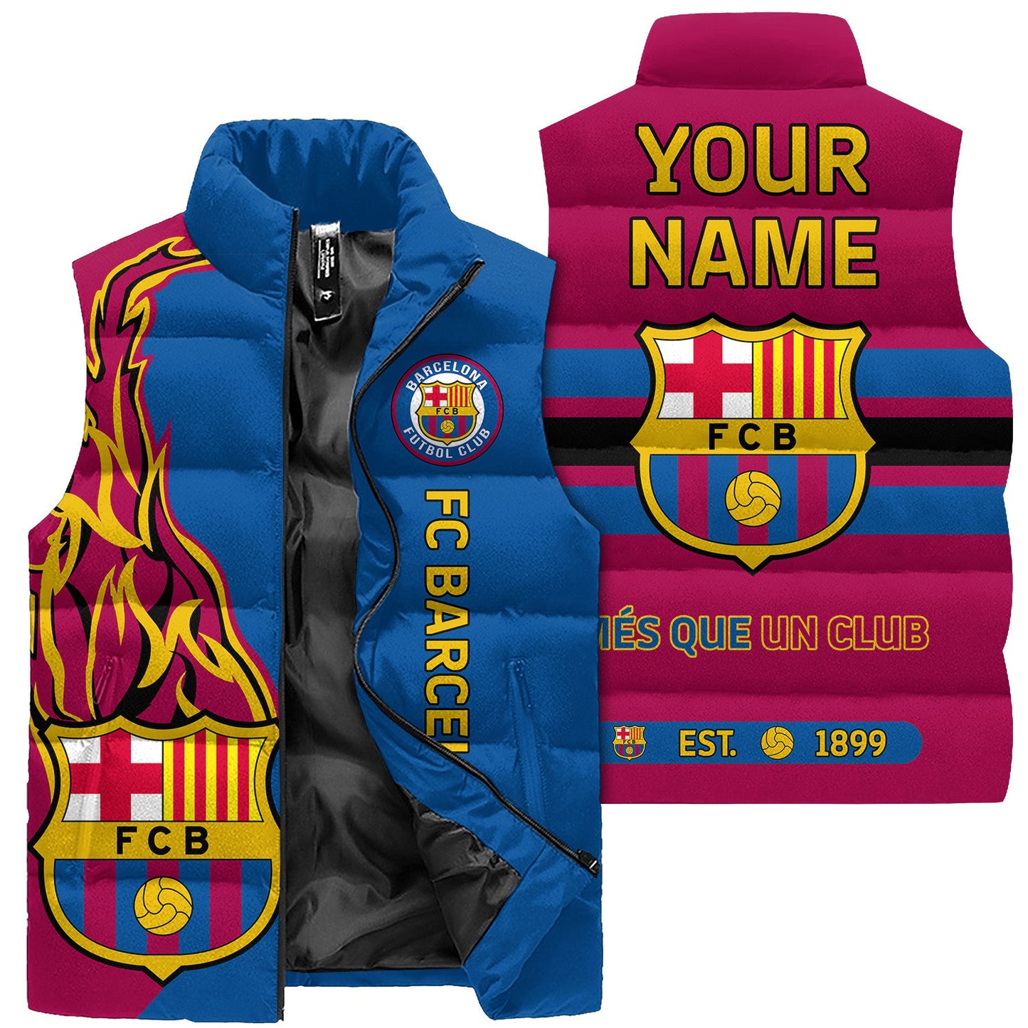 Personalized Barca FC Sport Sleeveless Windproof Puffer Jacket 3D V2