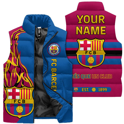 Personalized Barca FC Sport Sleeveless Windproof Puffer Jacket 3D V2