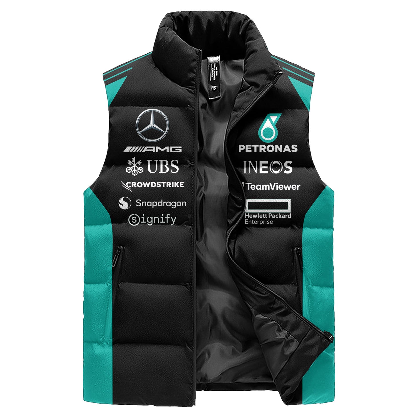 Personalized Merc AMG Petronas Sleeveless Puffer Jacket 3D