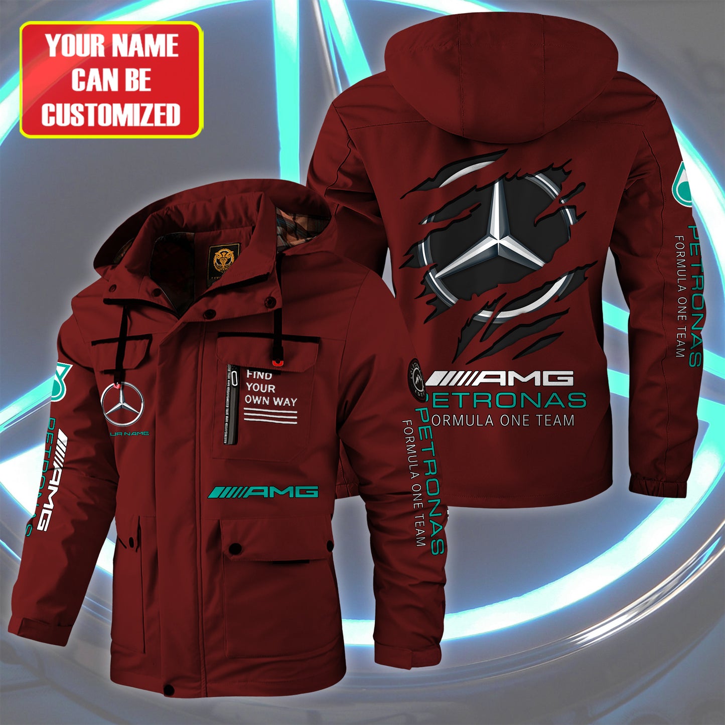 Personalized Merc AMG Petronas Windbreaker Hooded Jacket Q181002