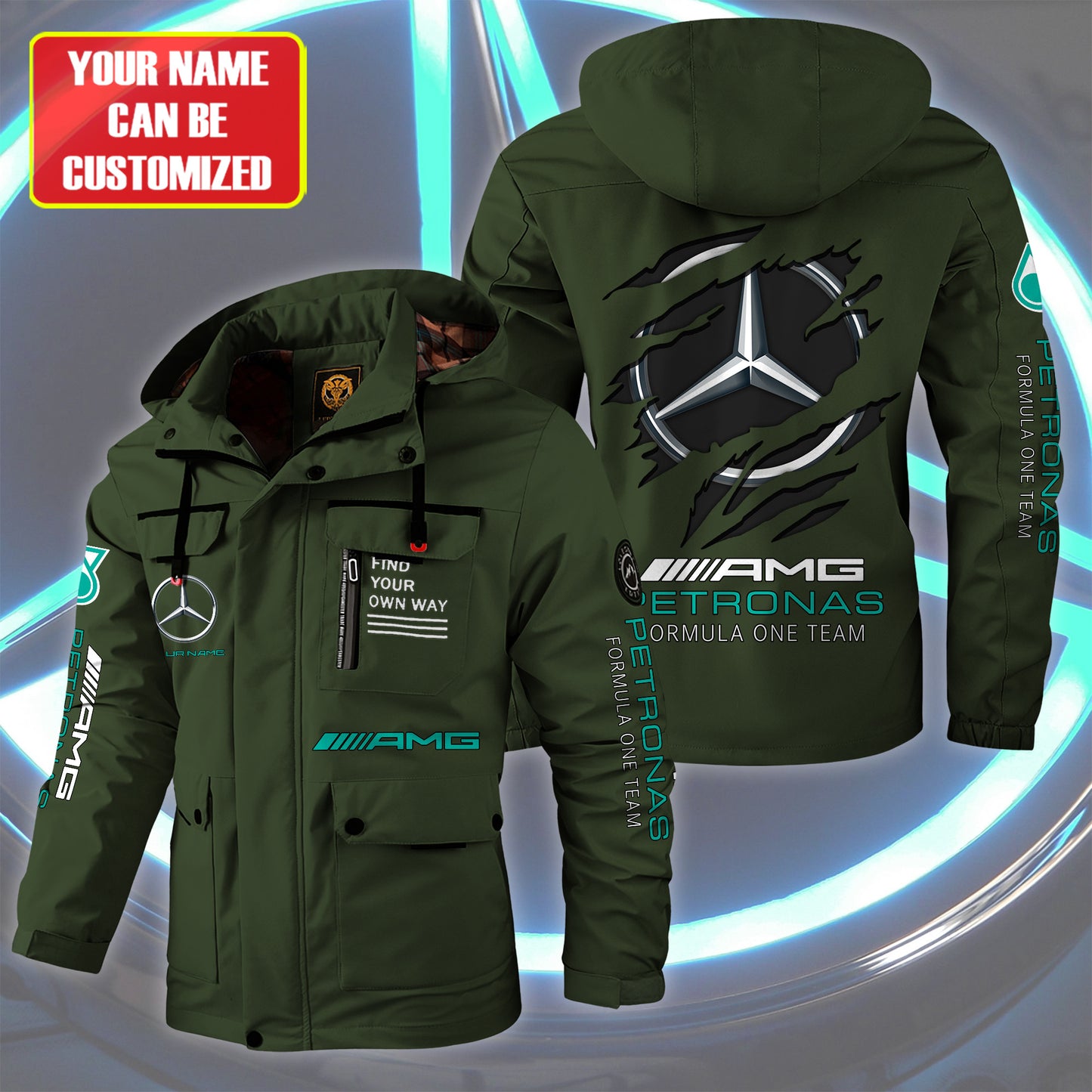 Personalized Merc AMG Petronas Windbreaker Hooded Jacket Q181002