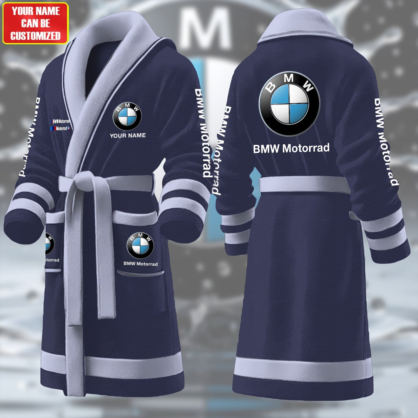 Personalized BW Motorrard Fleece Bathrobe P221003