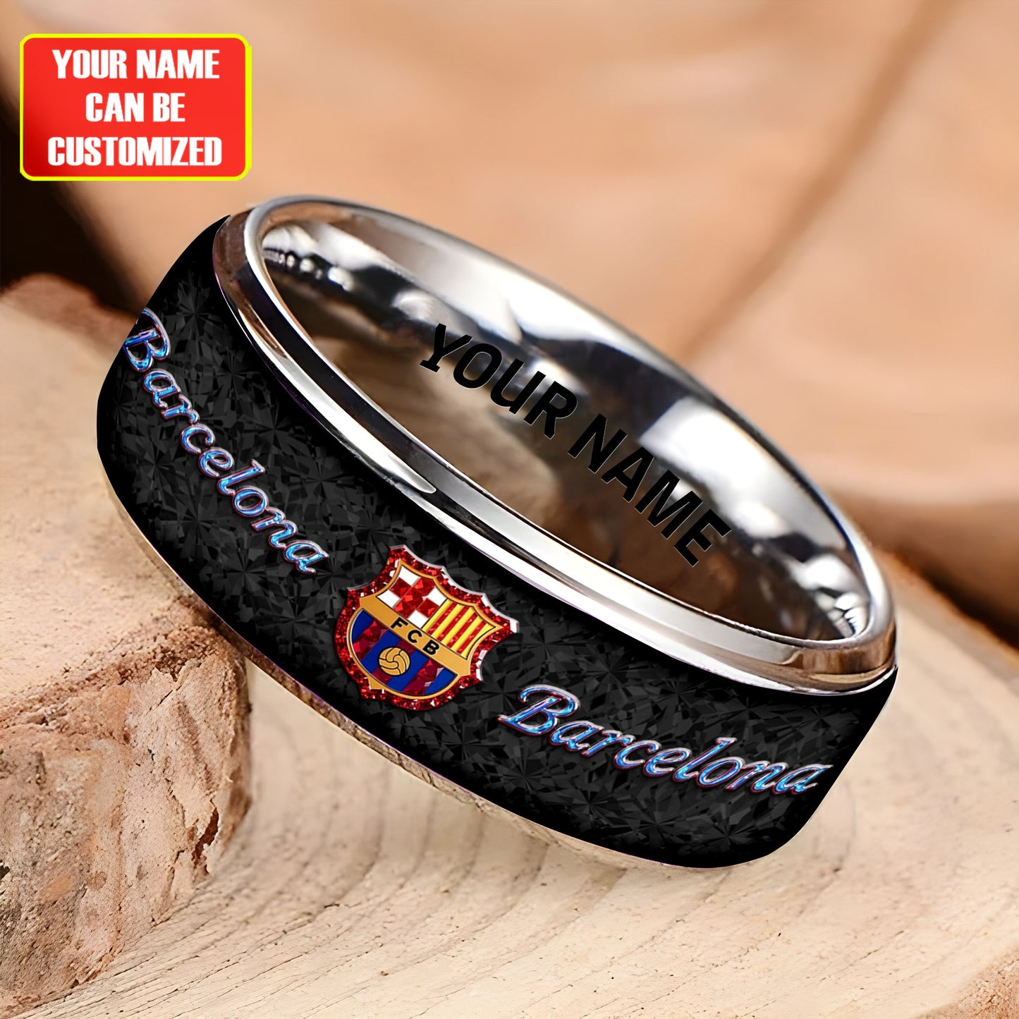Personalized Barca FC Gem Luxury Alloy Ring