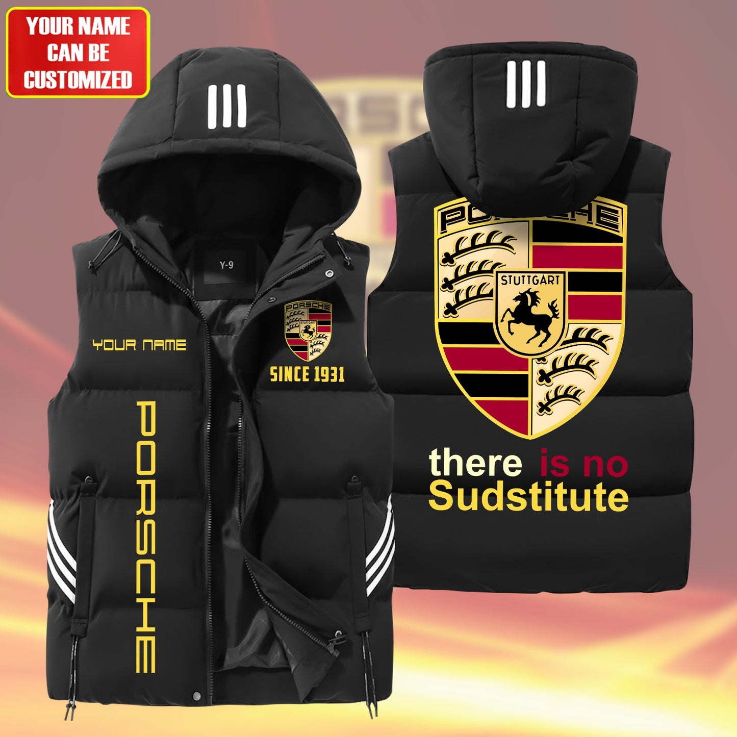Personalized Pors Sleeveless Puffer Jacket With Hood Q251004