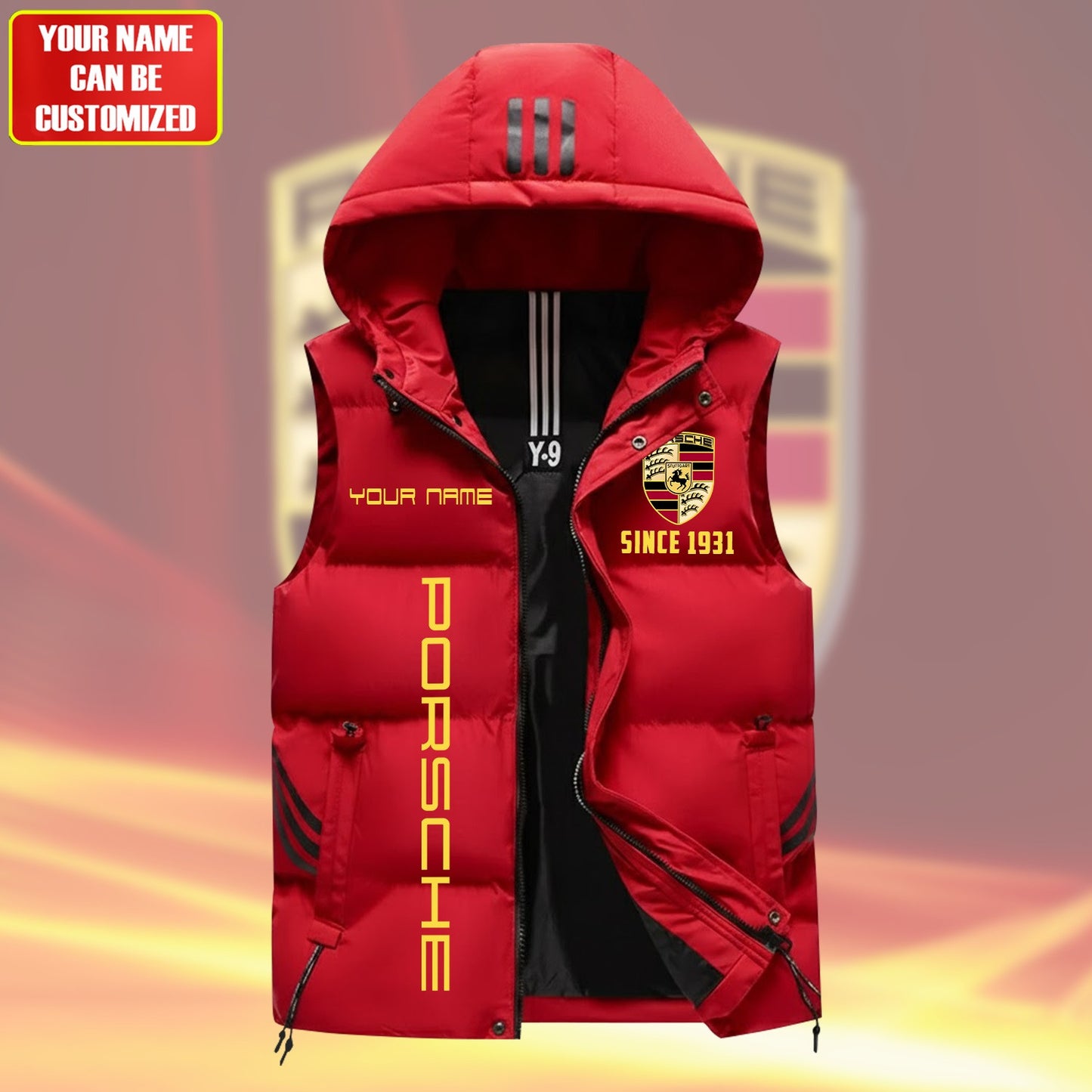 Personalized Pors Sleeveless Puffer Jacket With Hood Q251004