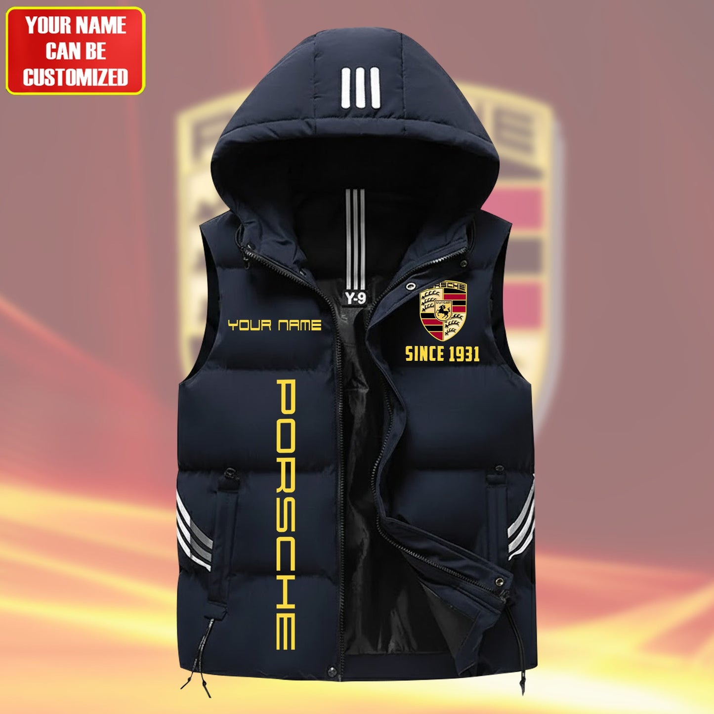Personalized Pors Sleeveless Puffer Jacket With Hood Q251004