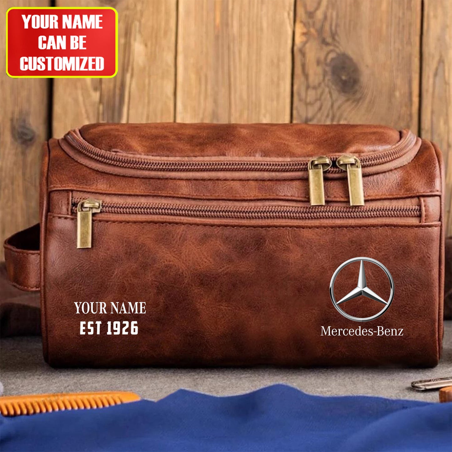 Personalized Merc Vintage Leather Toiletry Bag