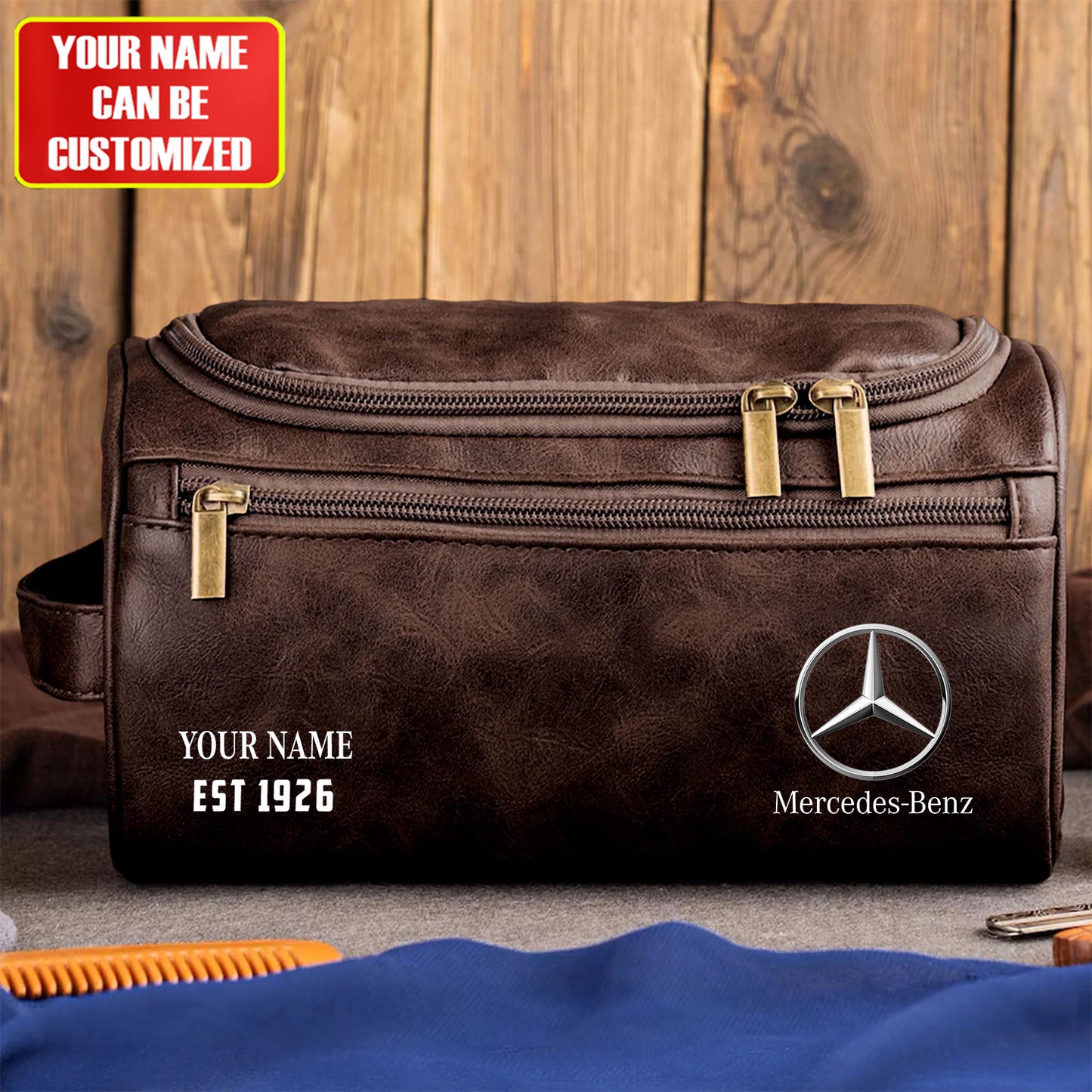 Personalized Merc Vintage Leather Toiletry Bag
