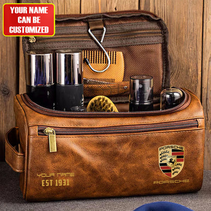 Personalized Pors Vintage Leather Toiletry Bag