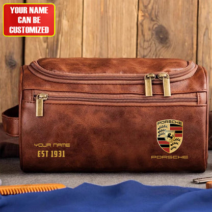 Personalized Pors Vintage Leather Toiletry Bag