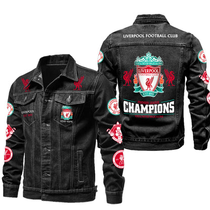Personalized Lvp Champions Denim Casual Jacket , Cotton Jeans Jackets