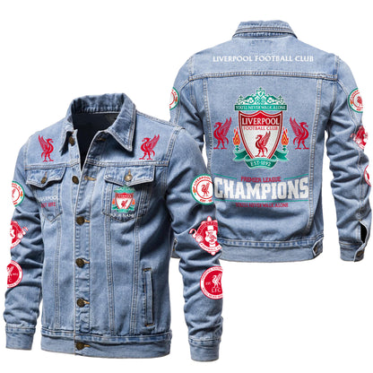 Personalized Lvp Champions Denim Casual Jacket , Cotton Jeans Jackets