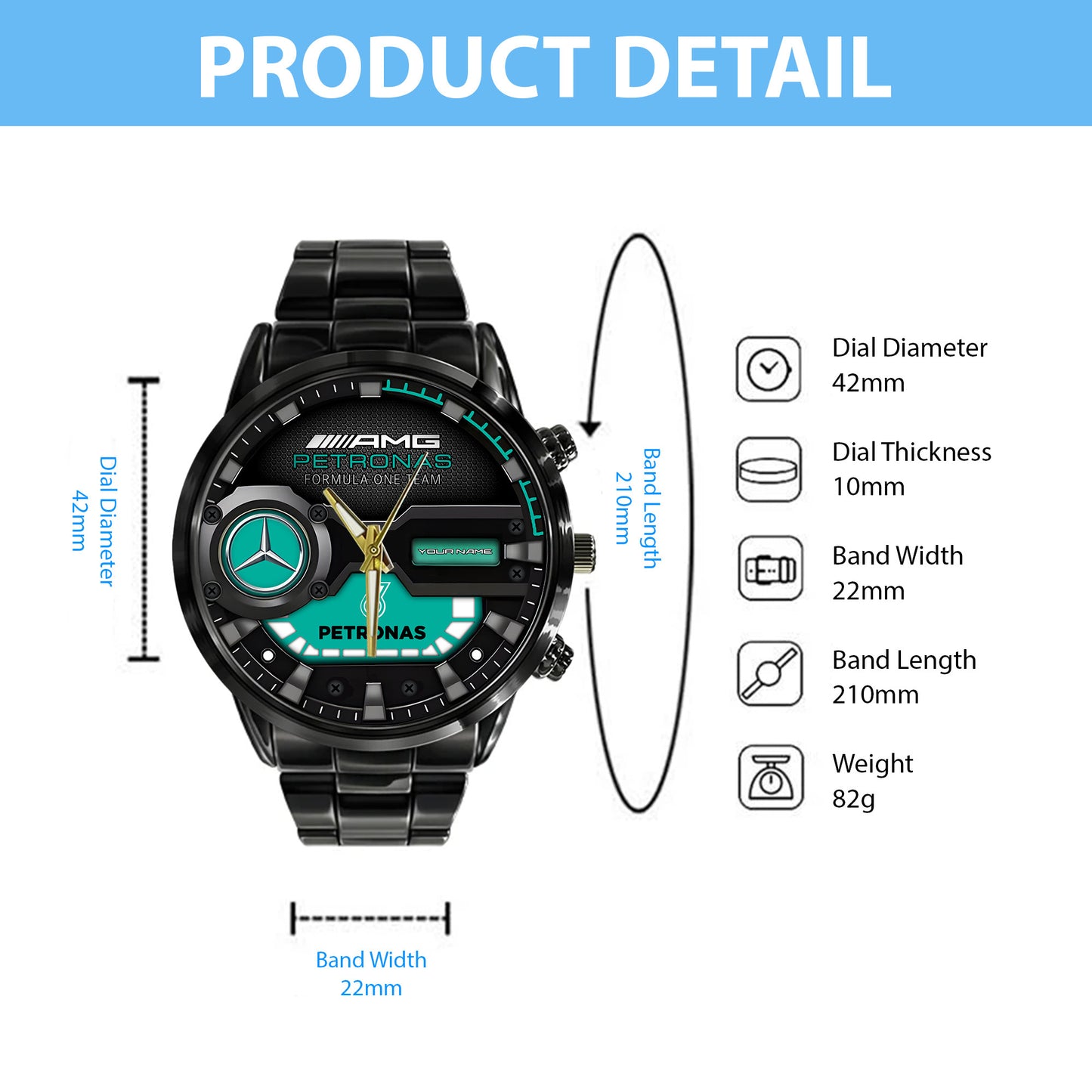 Personalized Merc AMG Petronas Luxury Stainless Steel Watch