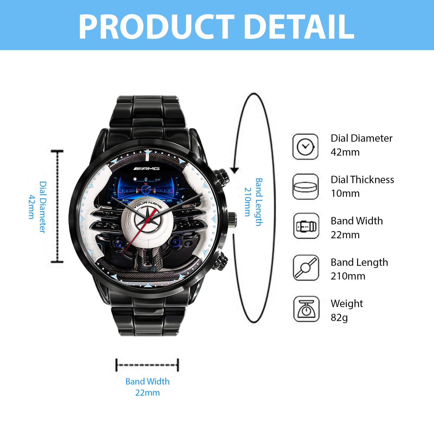 Personalized Merc AMG Brabus Cockpit Luxury Stainless Steel Watch