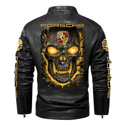 Personaziled Pors Skull Collar Leather Jacket Q031105