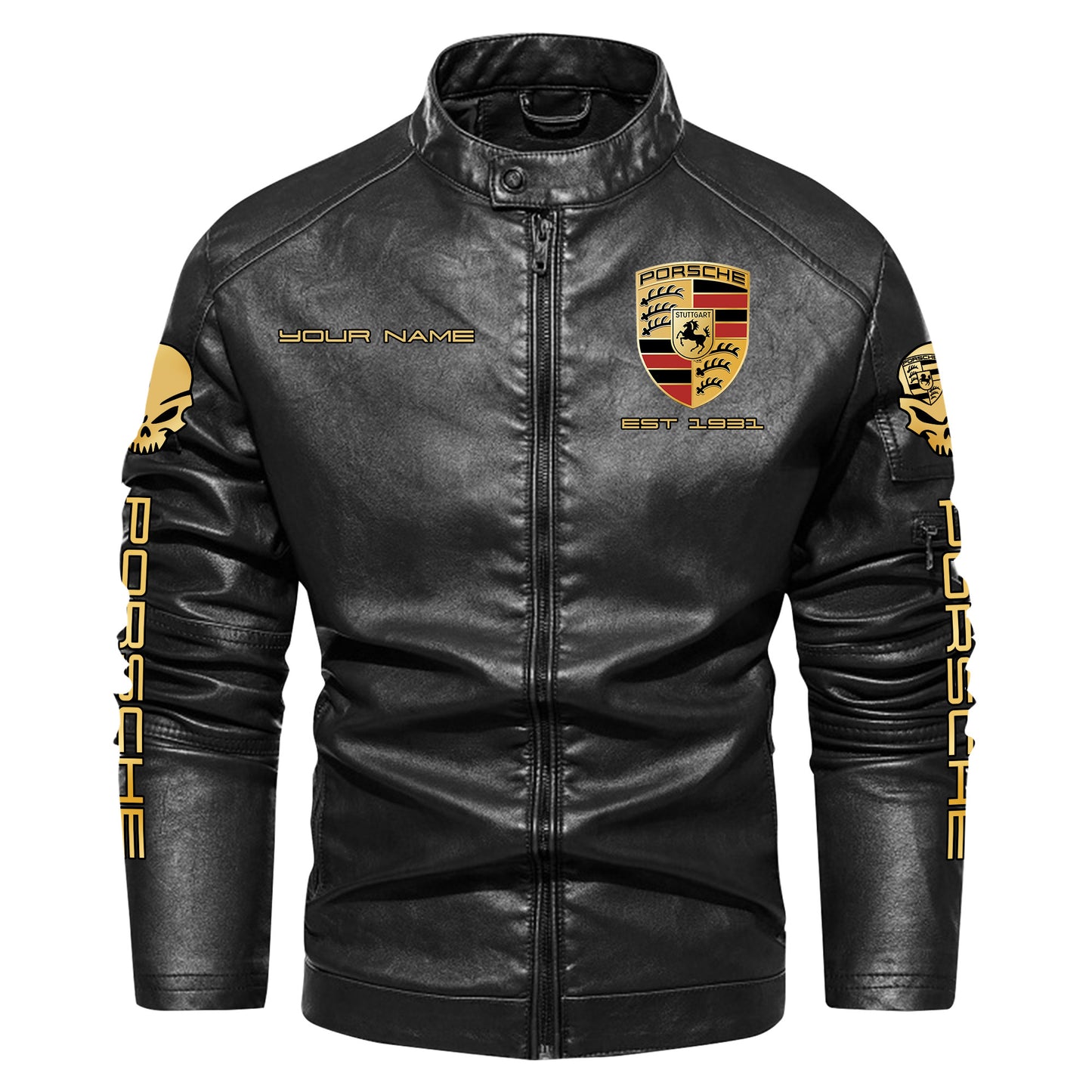 Personaziled Pors Skull Collar Leather Jacket Q031105