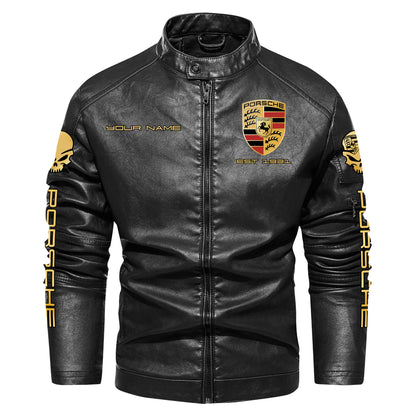 Personaziled Pors Skull Collar Leather Jacket Q031105