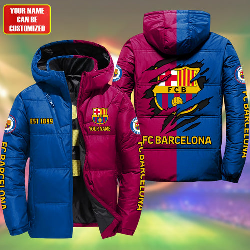 Personalized Barca FC 3D Puffer Thermal Jacket With Hood