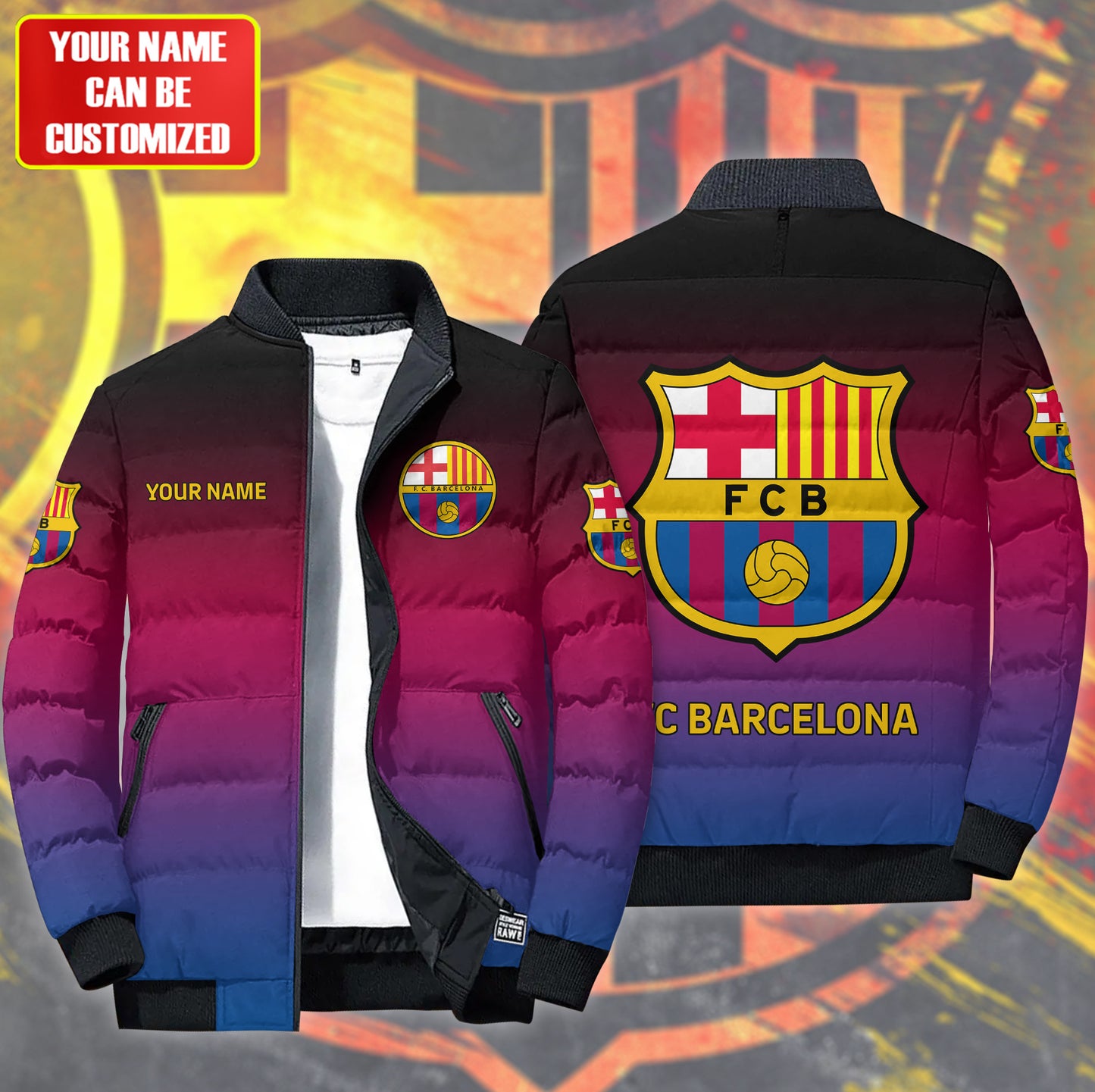 Personalized Barca gradient Puffer Jacket 3D