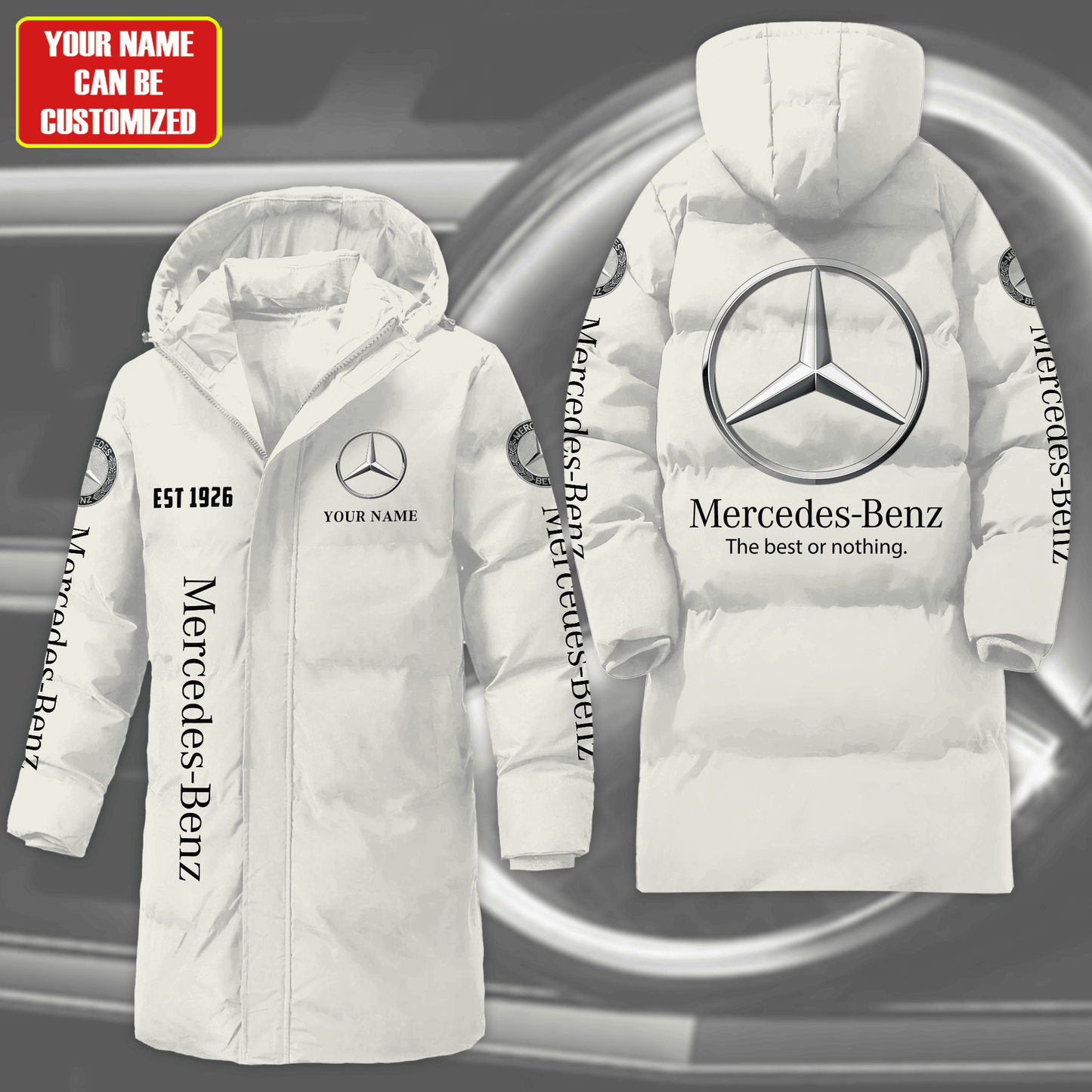 Personalized Merc Long Padded Coat , Thick And Warm , Hooded Coat