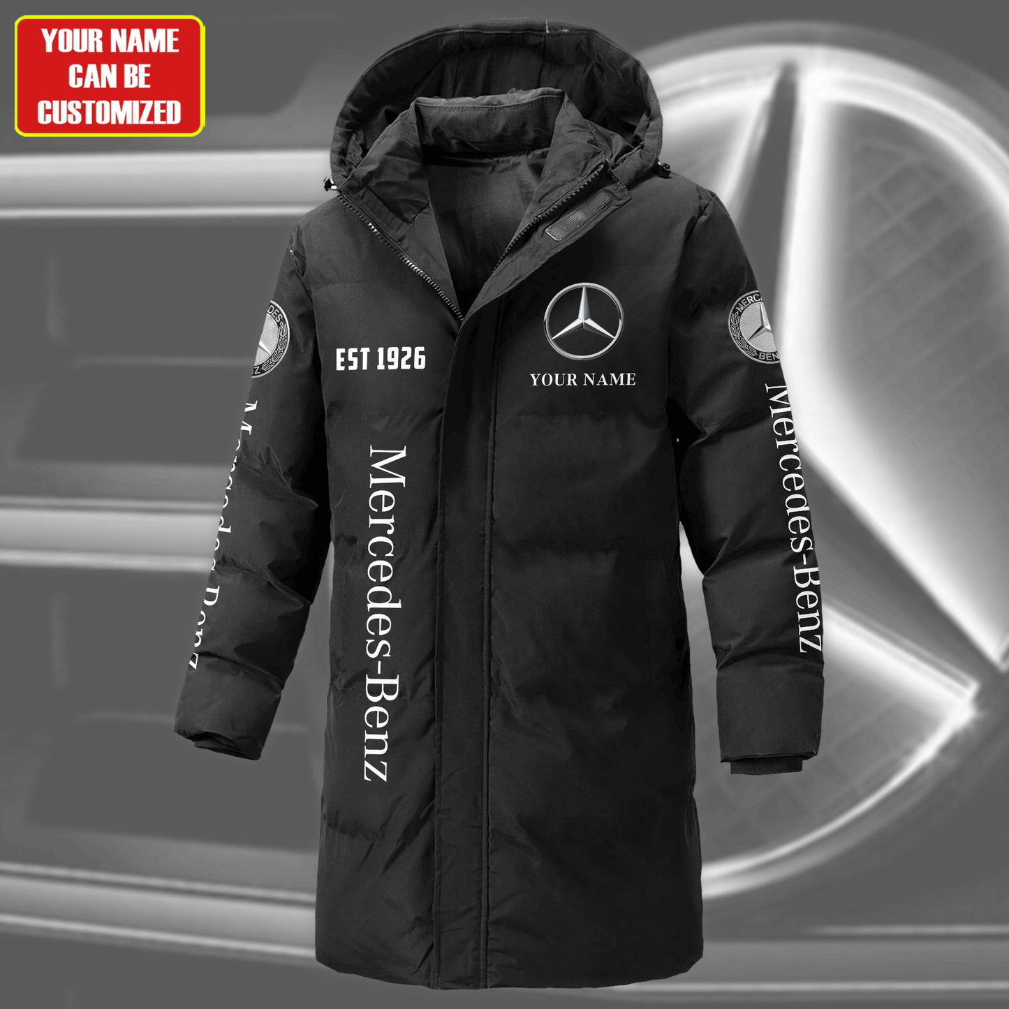 Personalized Merc Long Padded Coat , Thick And Warm , Hooded Coat