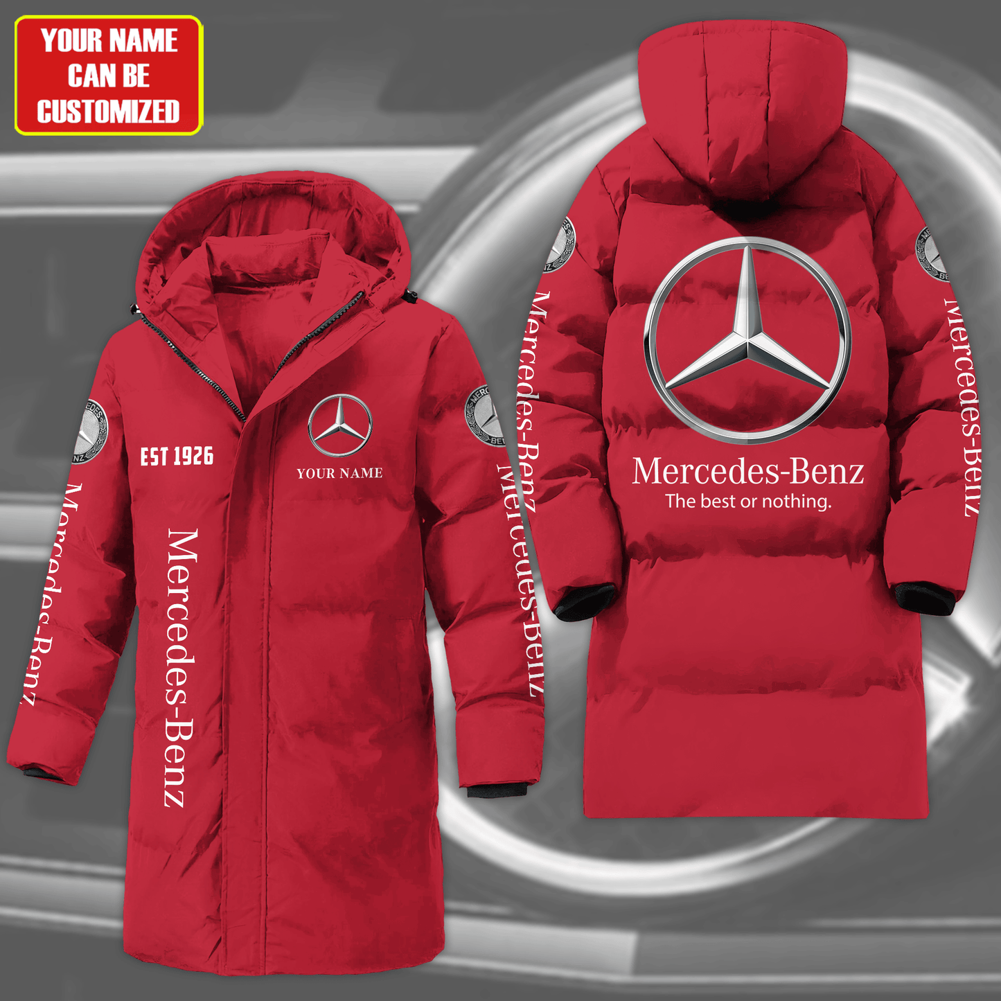 Personalized Merc Long Padded Coat , Thick And Warm , Hooded Coat