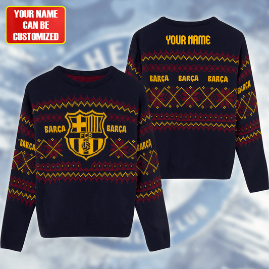 Personalized Barca Ugly Christmas Sweater , Unisex Wool Sweater