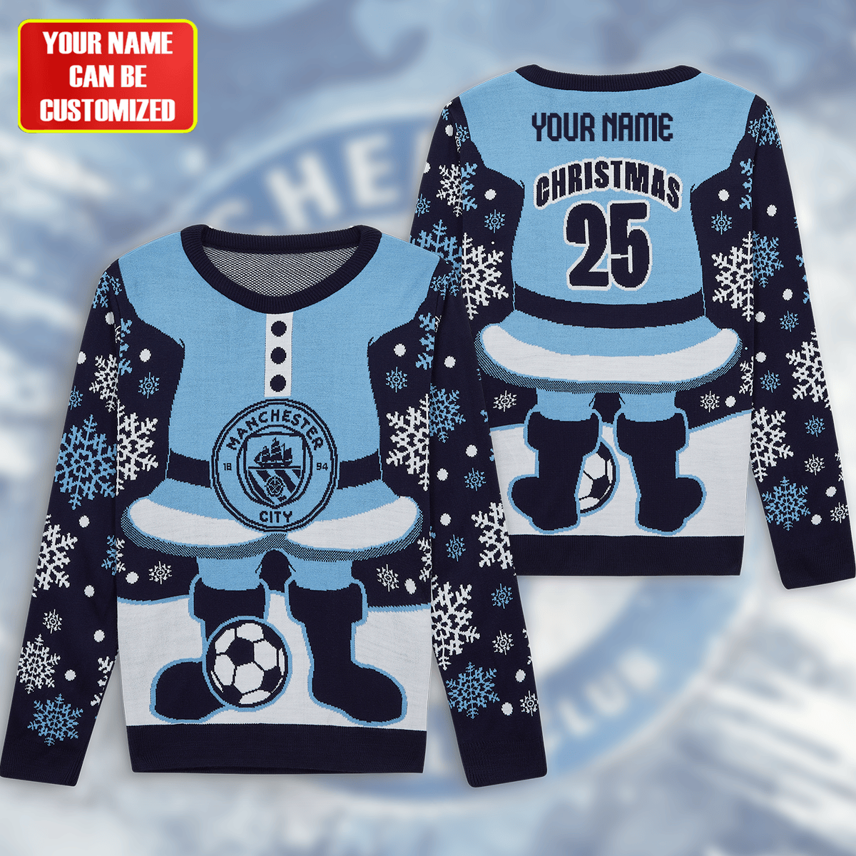 Personalized Man City Ugly Christmas Sweater , Unisex Wool Sweater V2