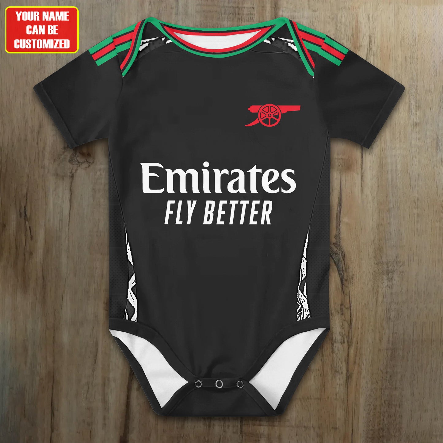 Customized Arsenal Away Soccer Jersey , Baby Rib Bodysuit Sizes V2