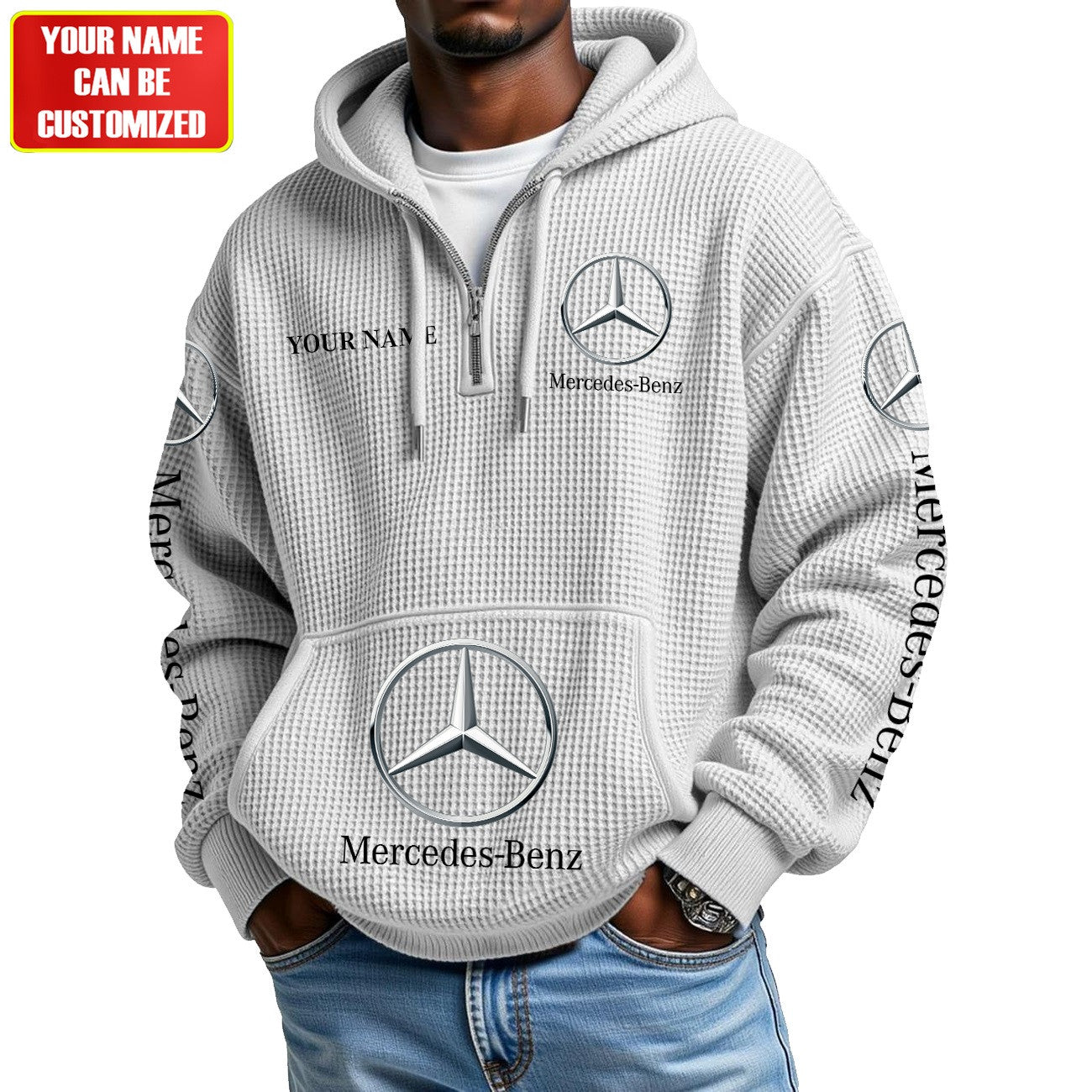 Personalized Merc Zip Checkered Fabric Hoodie Shirt