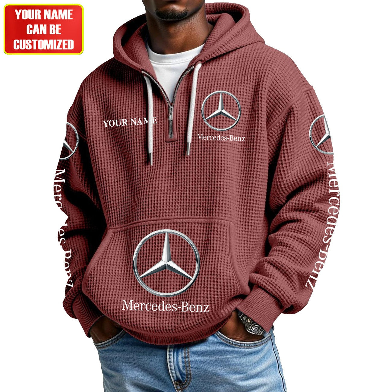 Personalized Merc Zip Checkered Fabric Hoodie Shirt