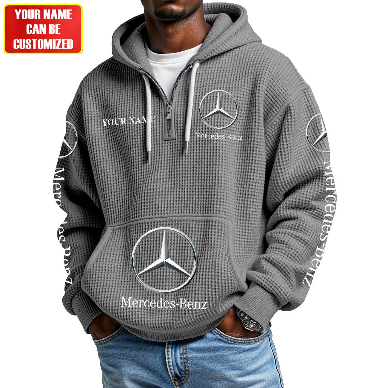 Personalized Merc Zip Checkered Fabric Hoodie Shirt