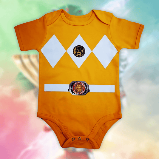 Customized Yellow Ranger Power Rangers Jersey , Baby Rib Bodysuit Sizes