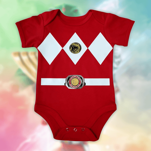 Customized Red Ranger Power Rangers Jersey , Baby Rib Bodysuit Sizes