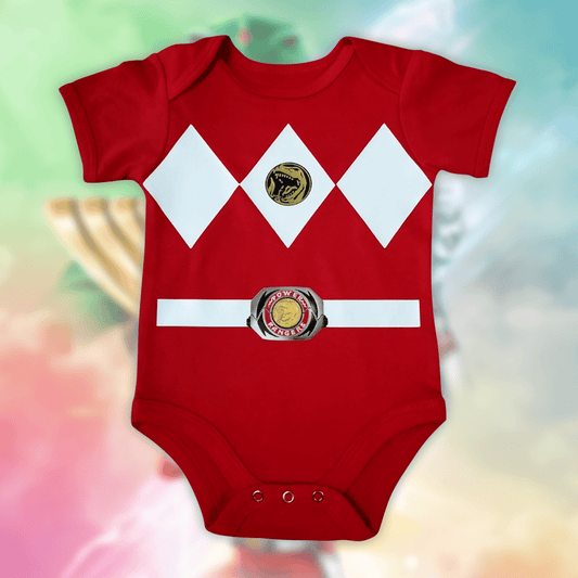 Customized Red Ranger Power Rangers Jersey , Baby Rib Bodysuit Sizes