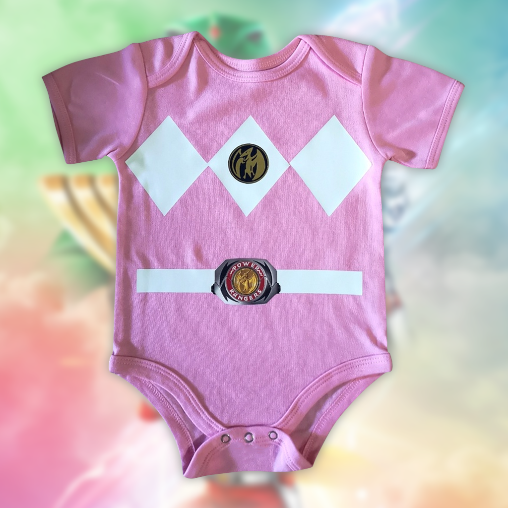 Customized Pink Ranger Power Rangers Jersey , Baby Rib Bodysuit Sizes