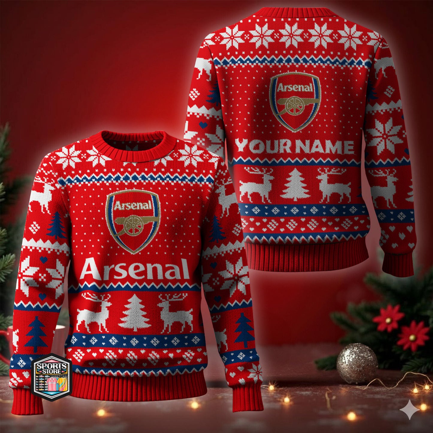 Personalized Arsenal Sport Ugly Christmas Sweater , Unisex Wool Sweater