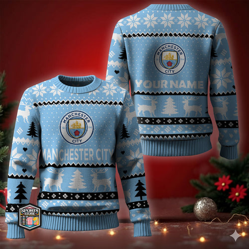 Personalized Man City Sport Ugly Christmas Sweater , Unisex Wool Sweater